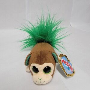 Fuzzee Tails Monkey Plush Toy Green Spiky Hair Large Sparkle Eyes